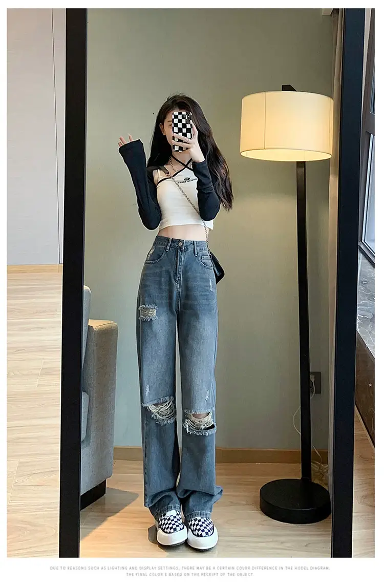 Women's Blue Ripped Denim Jeans Large Size Autumn 2022 — feature 5