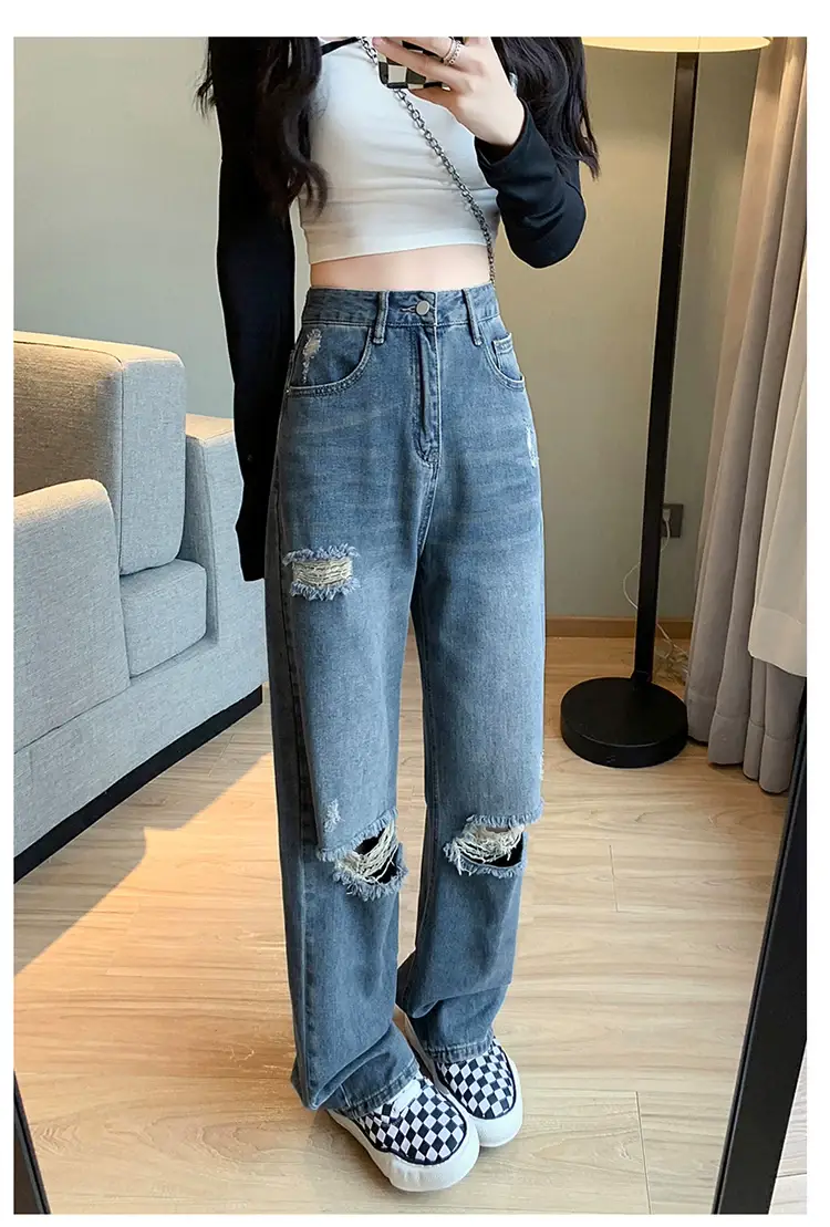 Women's Blue Ripped Denim Jeans Large Size Autumn 2022 — feature 7
