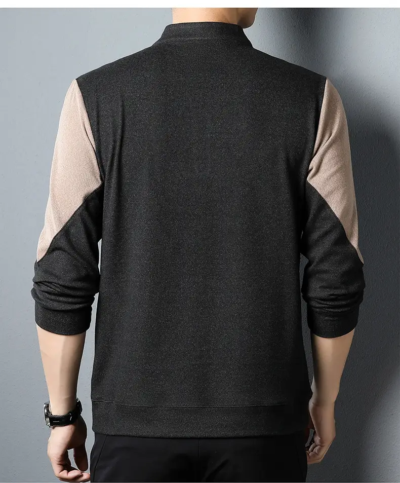 Men's Black Velvet T-Shirt with Half Zipper & Stand Collar — feature 19