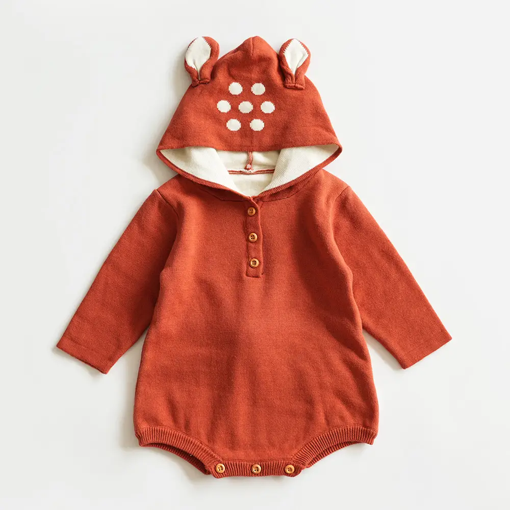 Newborn Baby Climbing Suit Grey Korean Knitted Rabbit Bag