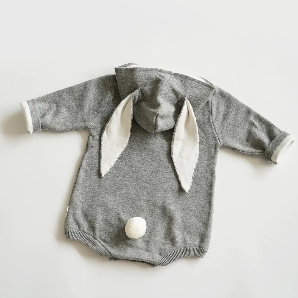 Newborn Baby Climbing Suit Grey Korean Knitted Rabbit Bag