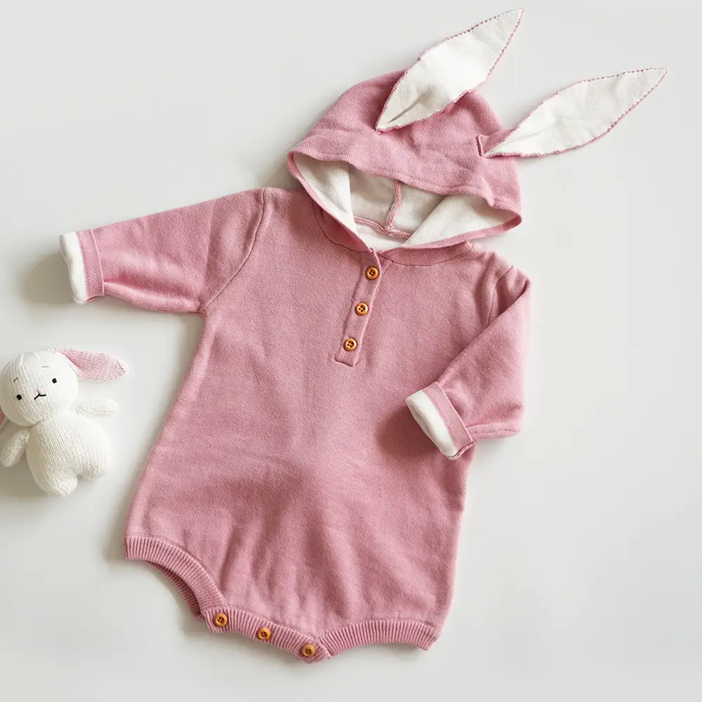 Newborn Baby Climbing Suit Grey Korean Knitted Rabbit Bag