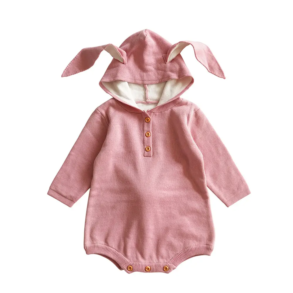Newborn Baby Climbing Suit Grey Korean Knitted Rabbit Bag