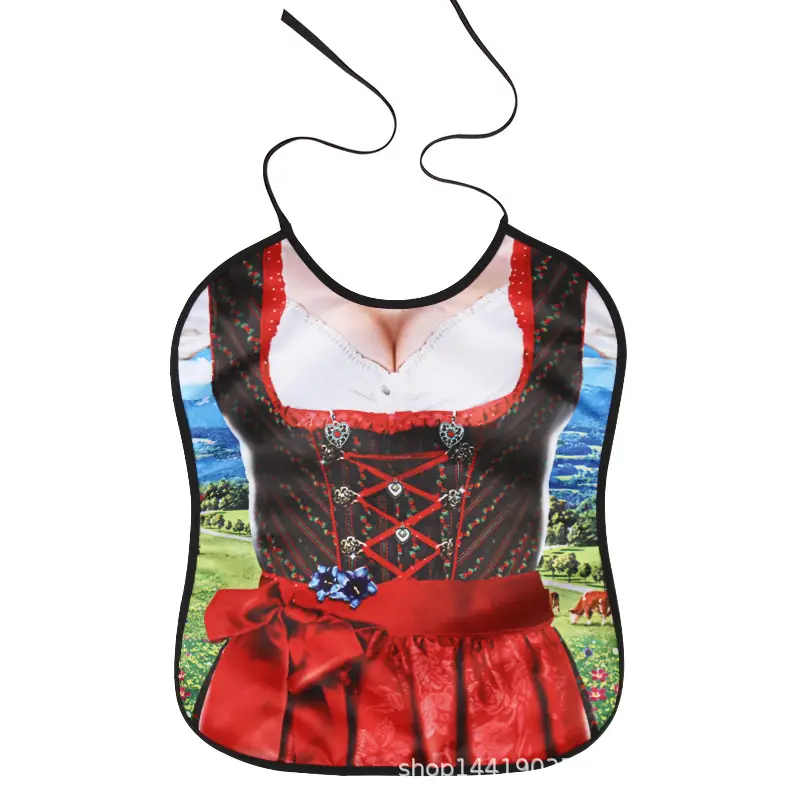 Adult Bib Top with Red Ruffled Hem & Multi-Color Design - Image 22