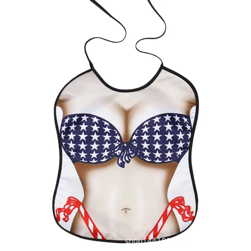 Adult Bib Top with Red Ruffled Hem & Multi-Color Design - Image 5