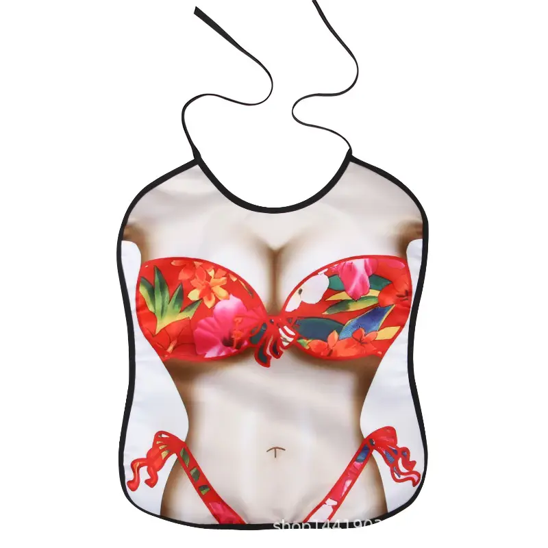 Adult Bib Top with Red Ruffled Hem & Multi-Color Design - Image 6