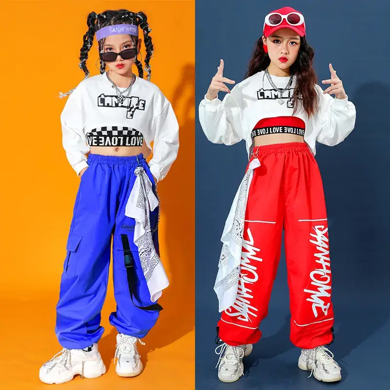 Trendy Girls Hip Hop Red White Street Dance Suit - Image 5