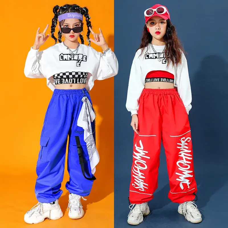 Trendy Girls Hip Hop Red White Street Dance Suit - Image 6