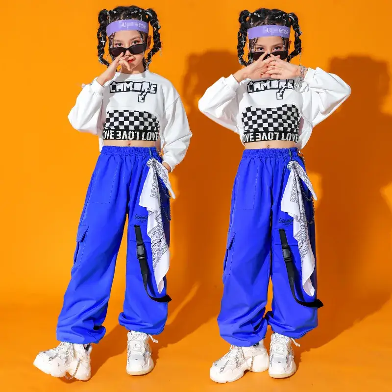 Trendy Girls Hip Hop Red White Street Dance Suit - Image 7