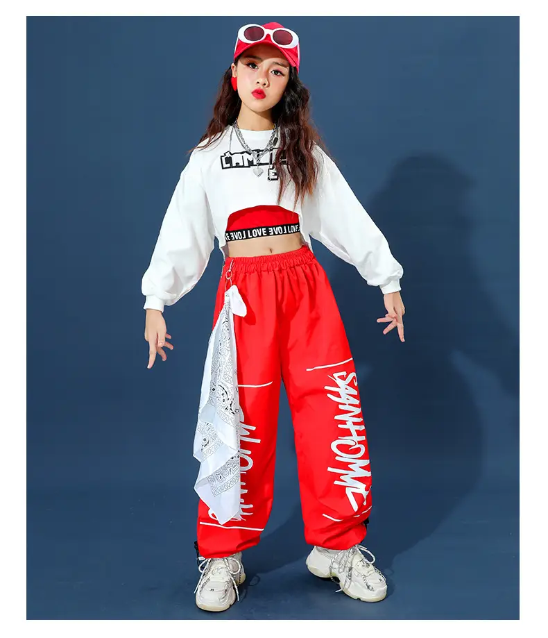 Trendy Girls Hip Hop Red White Street Dance Suit — feature 11