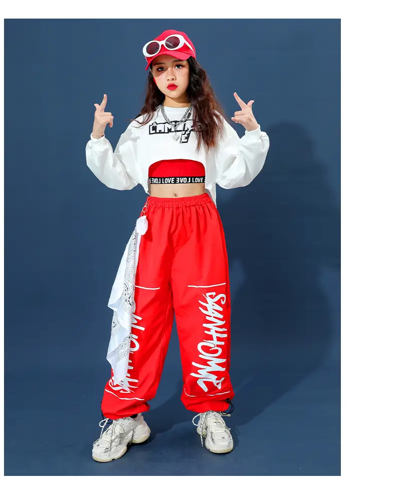 Trendy Girls Hip Hop Red White Street Dance Suit — feature 13