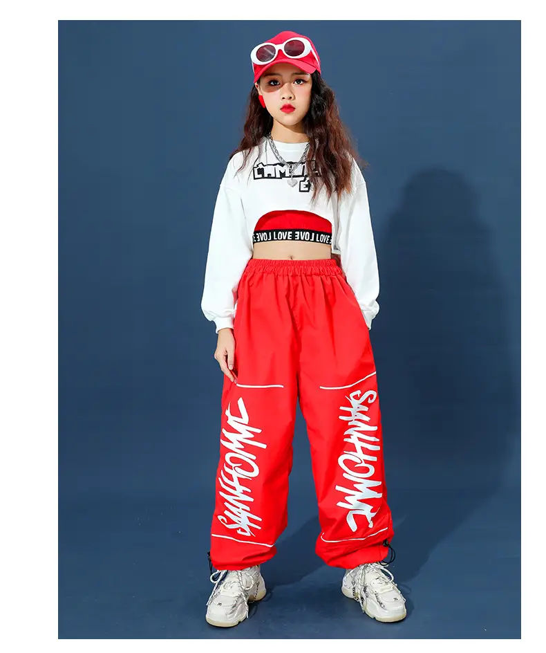 Trendy Girls Hip Hop Red White Street Dance Suit — feature 15