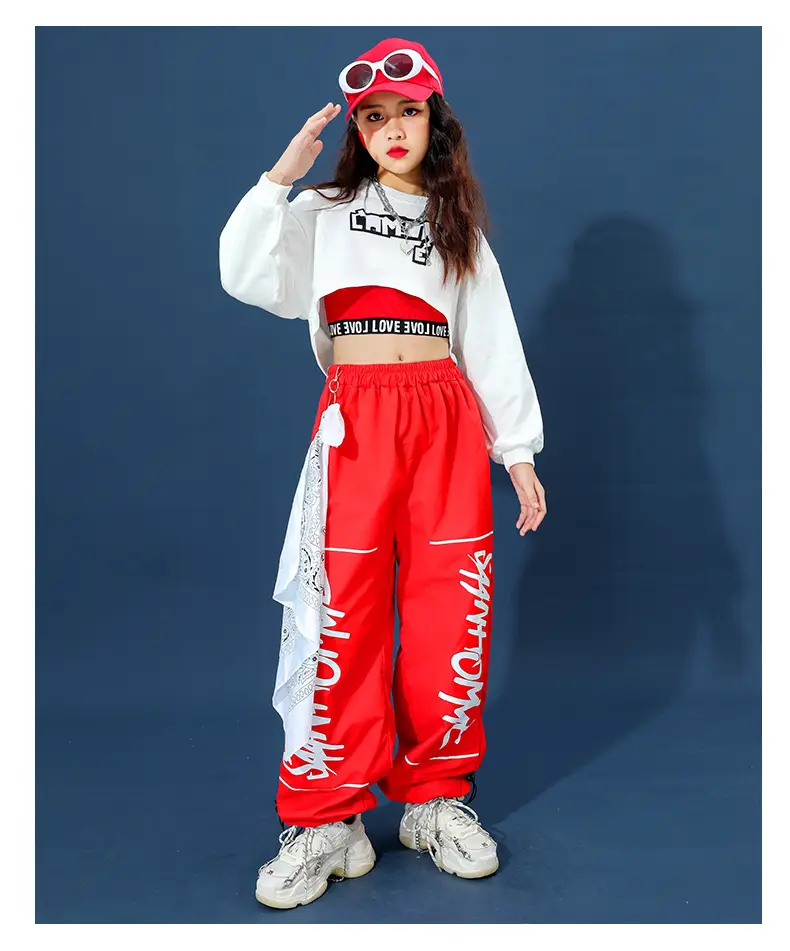 Trendy Girls Hip Hop Red White Street Dance Suit — feature 17