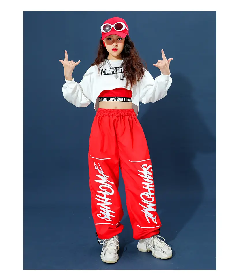Trendy Girls Hip Hop Red White Street Dance Suit — feature 19