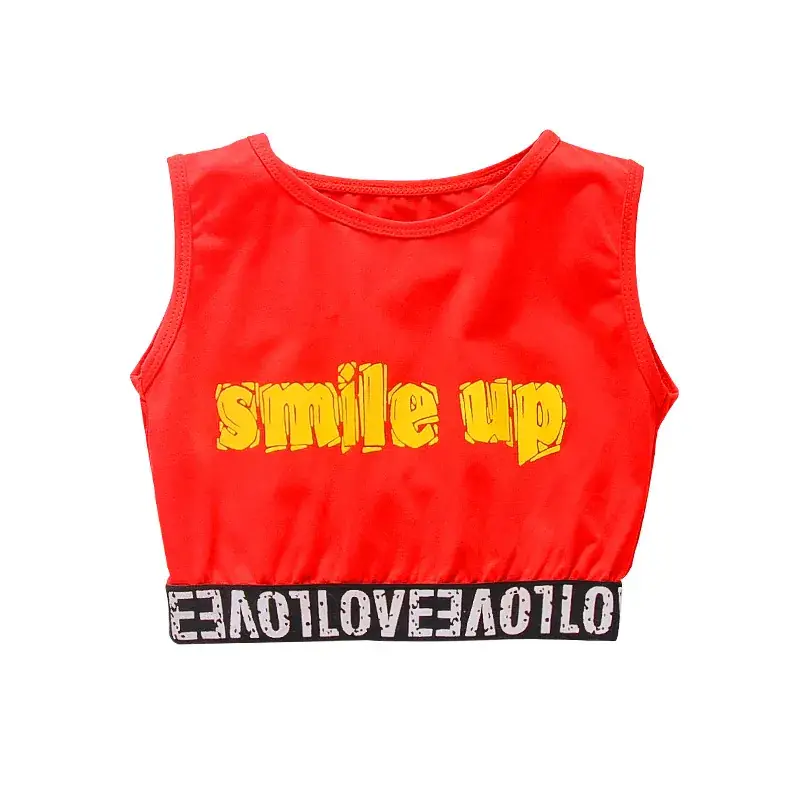 Trendy Girls Hip Hop Red White Street Dance Suit - Image 2