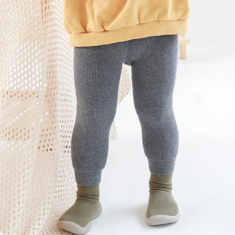 Girls Velvet Padded Warm Leggings Set Black Grey White - Image 6