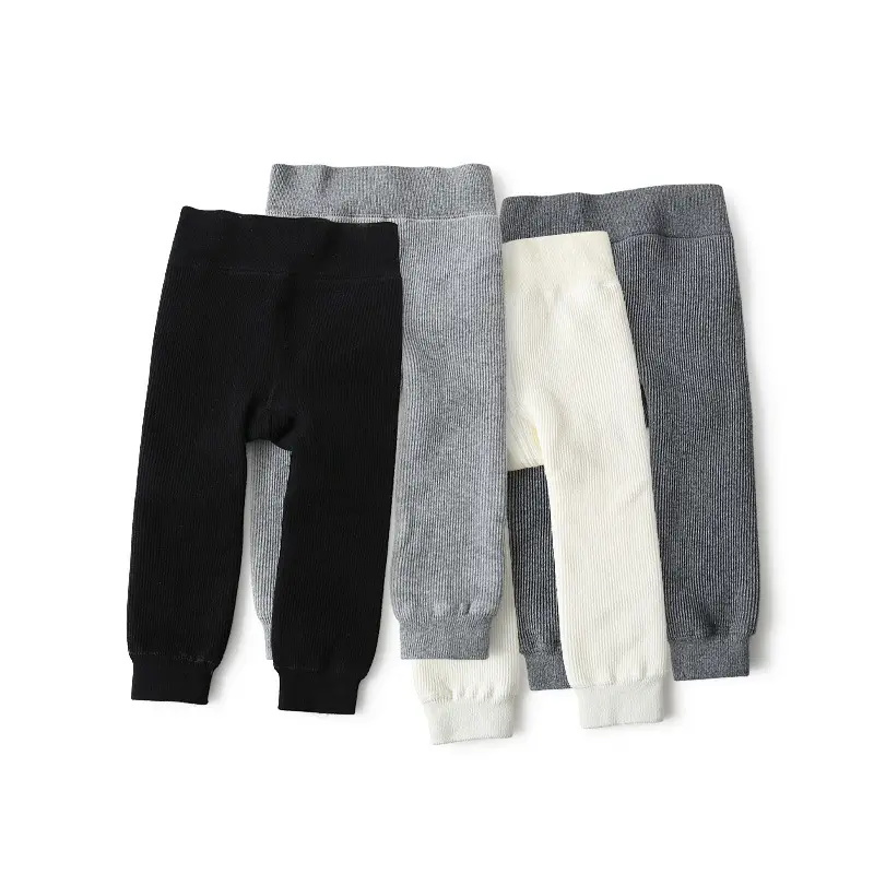 Girls Velvet Padded Warm Leggings Set Black Grey White - Image 9