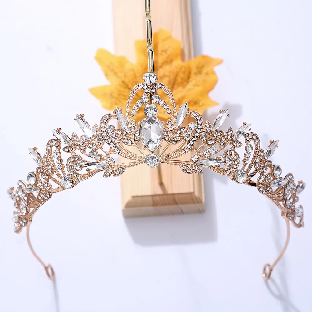 Bridal Crown Tiara Alloy Green Rhinestone Crystal - Image 2