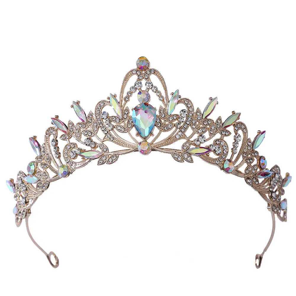 Bridal Crown Tiara Alloy Green Rhinestone Crystal - Image 15