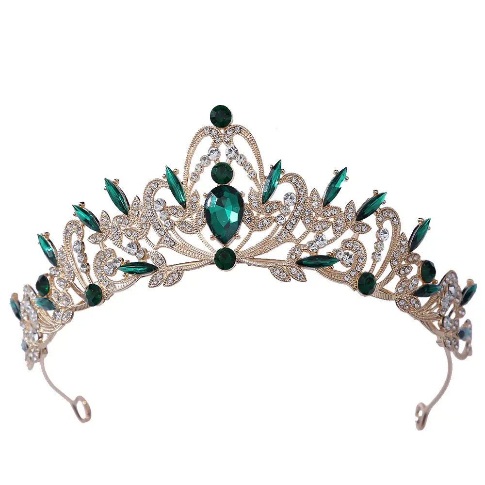 Bridal Crown Tiara Alloy Green Rhinestone Crystal - Image 16