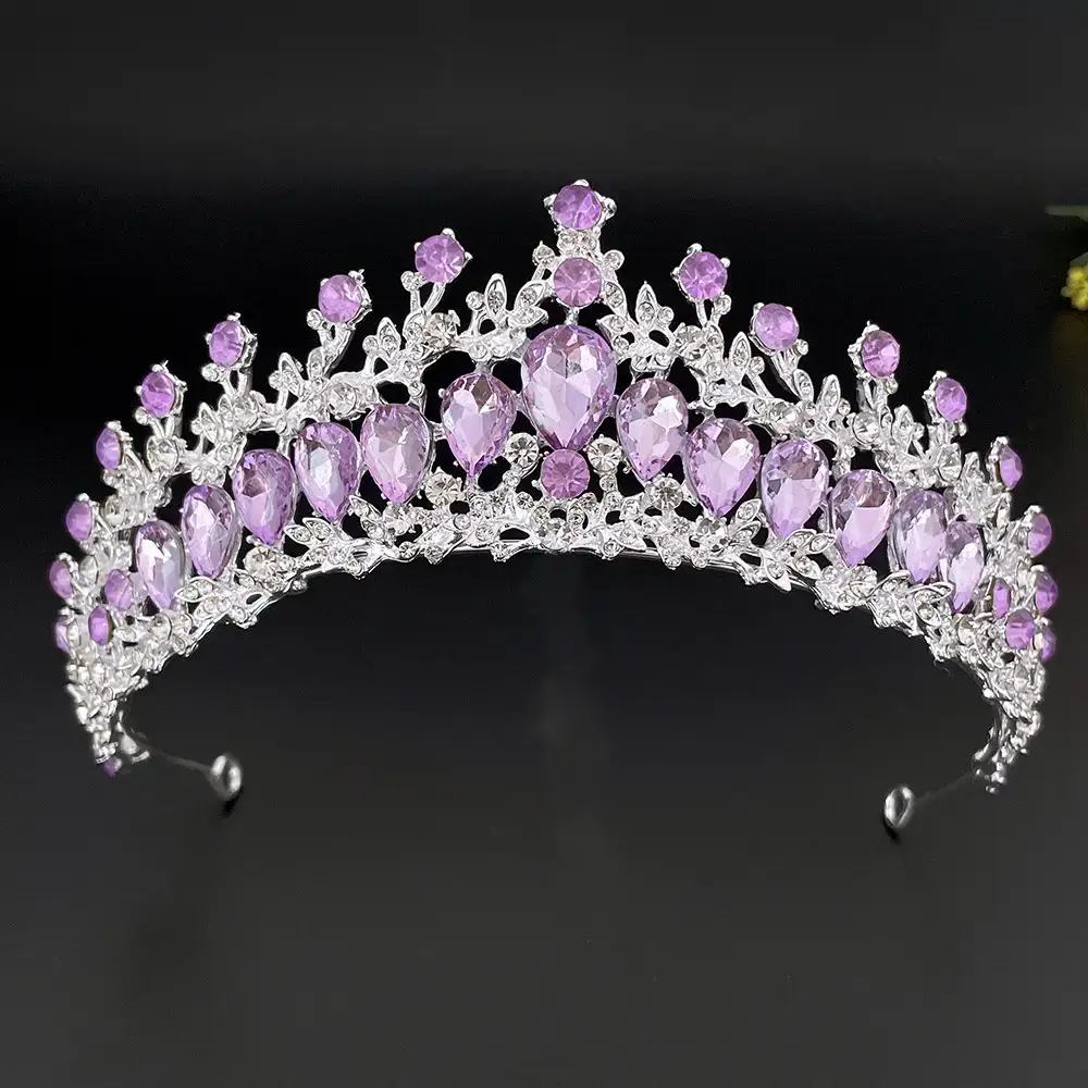 Purple Crystal Bridal Crown Headdress for Women - Image 4