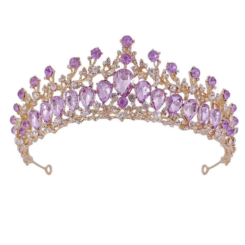 Purple Crystal Bridal Crown Headdress for Women - Image 2