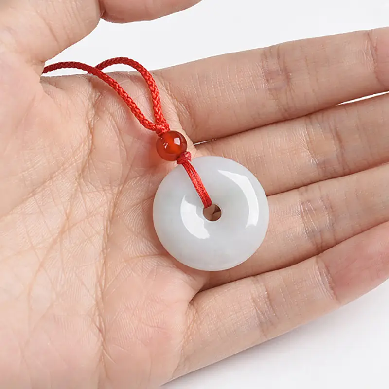 Natural Burma Jade Ping An Buckle Pendant Red String - Image 5
