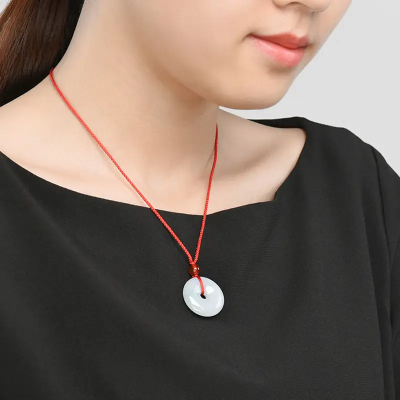 Natural Burma Jade Ping An Buckle Pendant Red String - Image 6