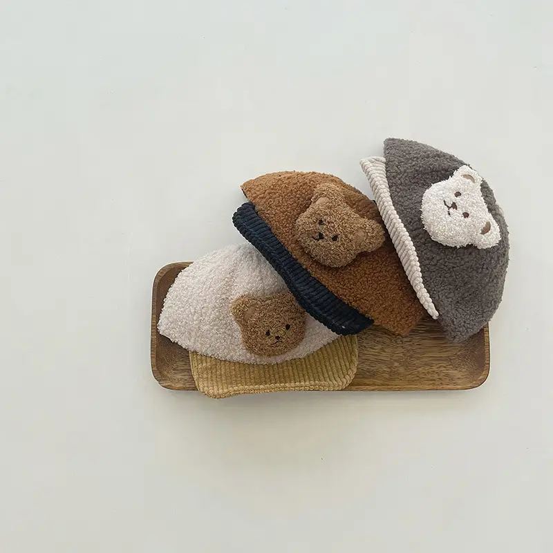 New Lamb Wool Baby Cap with Heart Embroidery