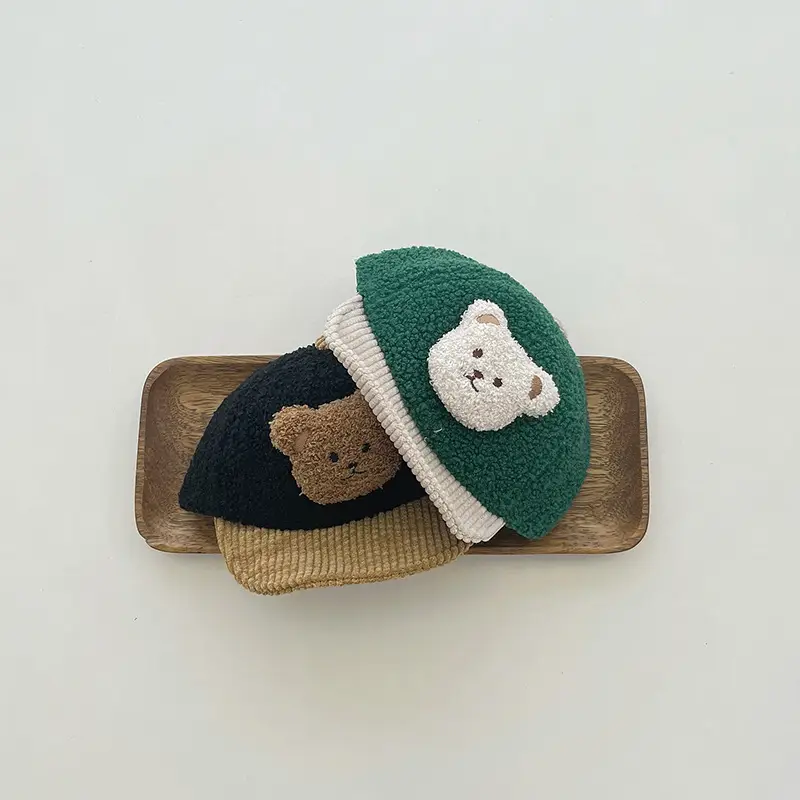 New Lamb Wool Baby Cap with Heart Embroidery