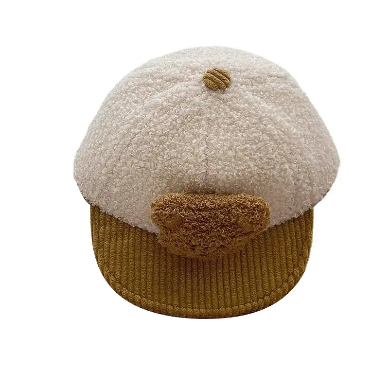 New Lamb Wool Baby Cap with Heart Embroidery