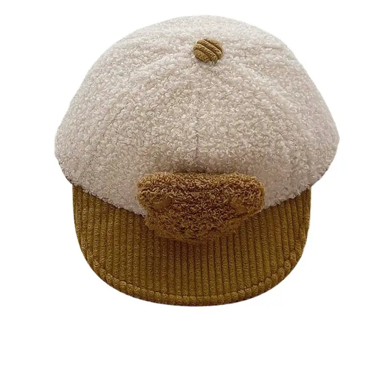 New Lamb Wool Baby Cap with Heart Embroidery