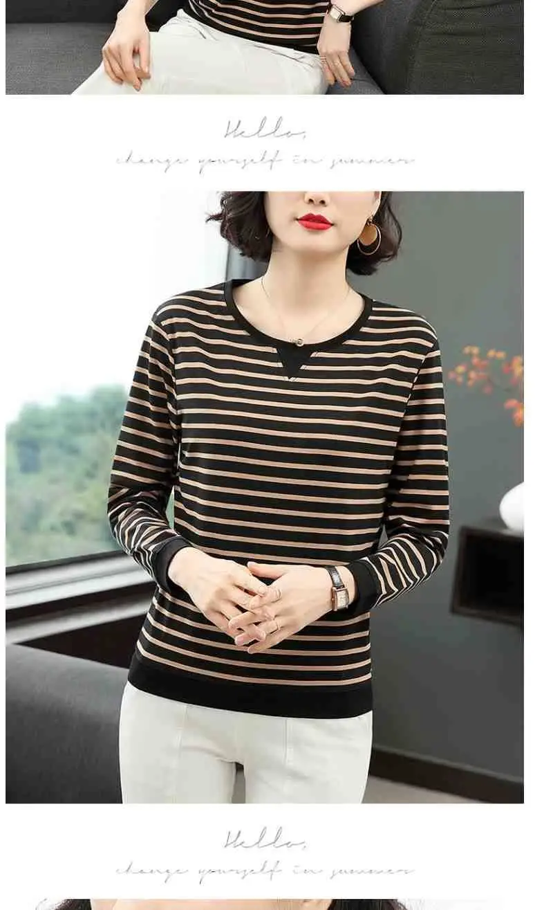 Women Long Sleeve Striped T-Shirt White Black Medium — feature 14