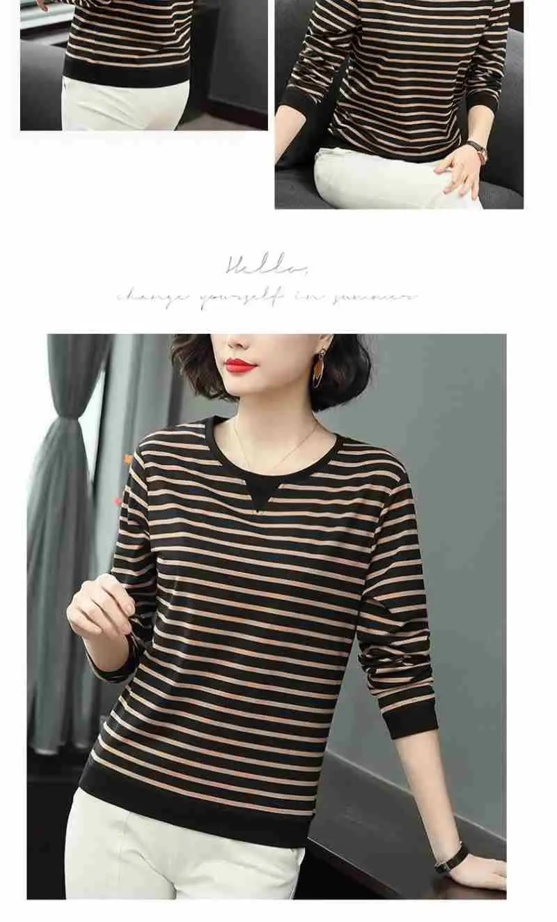 Women Long Sleeve Striped T-Shirt White Black Medium — feature 16