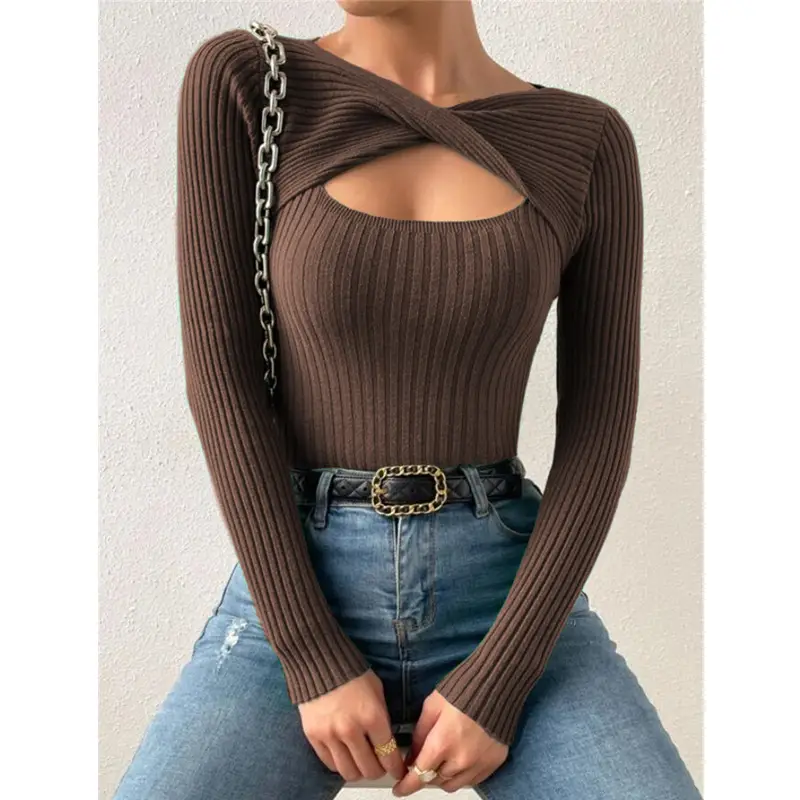 Women's Twist Pullover Sweater Maroon Cut Out Design - Image 10
