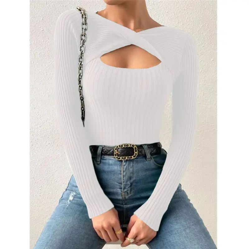 Women's Twist Pullover Sweater Maroon Cut Out Design - Image 2