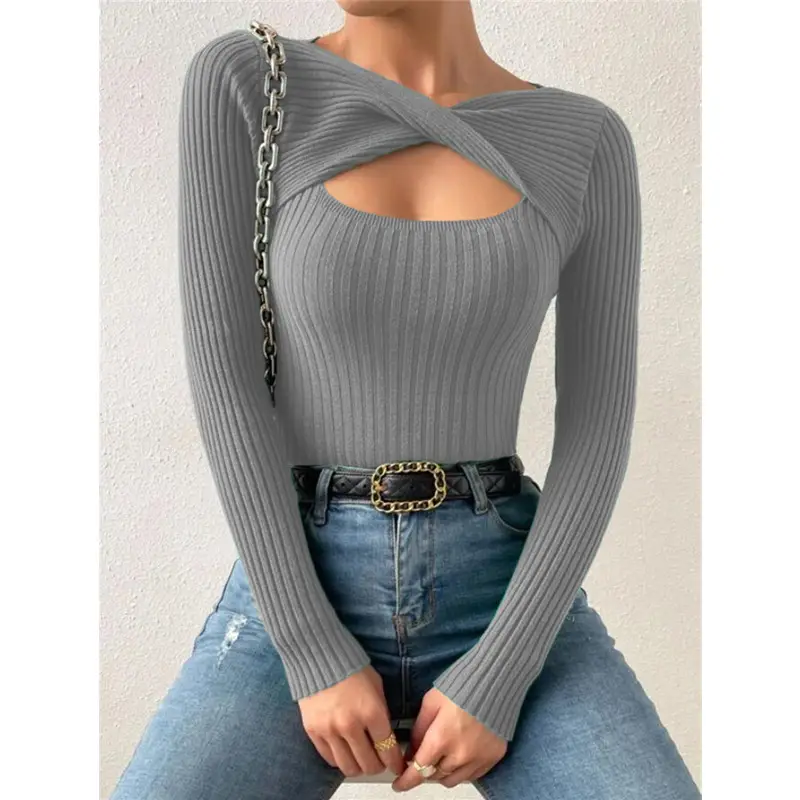 Women's Twist Pullover Sweater Maroon Cut Out Design - Image 3