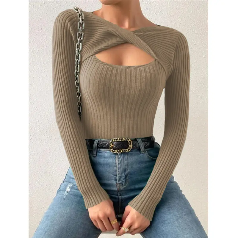 Women's Twist Pullover Sweater Maroon Cut Out Design - Image 4