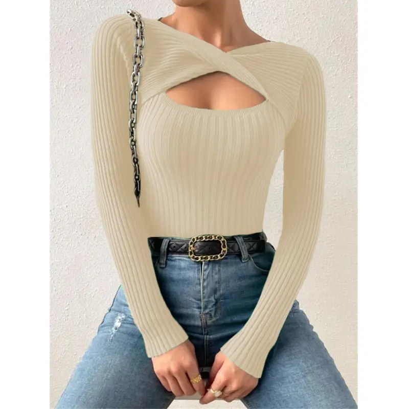 Women's Twist Pullover Sweater Maroon Cut Out Design - Image 7