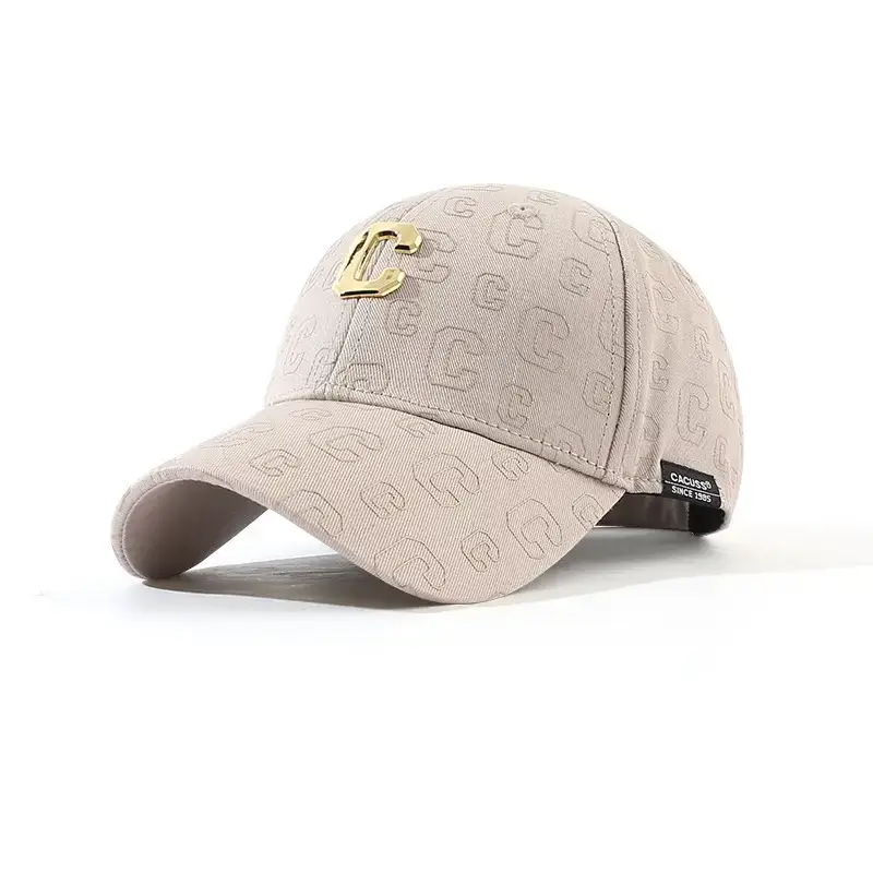 Men's Printed Peaked Baseball Cap Beige Cotton Korean Style