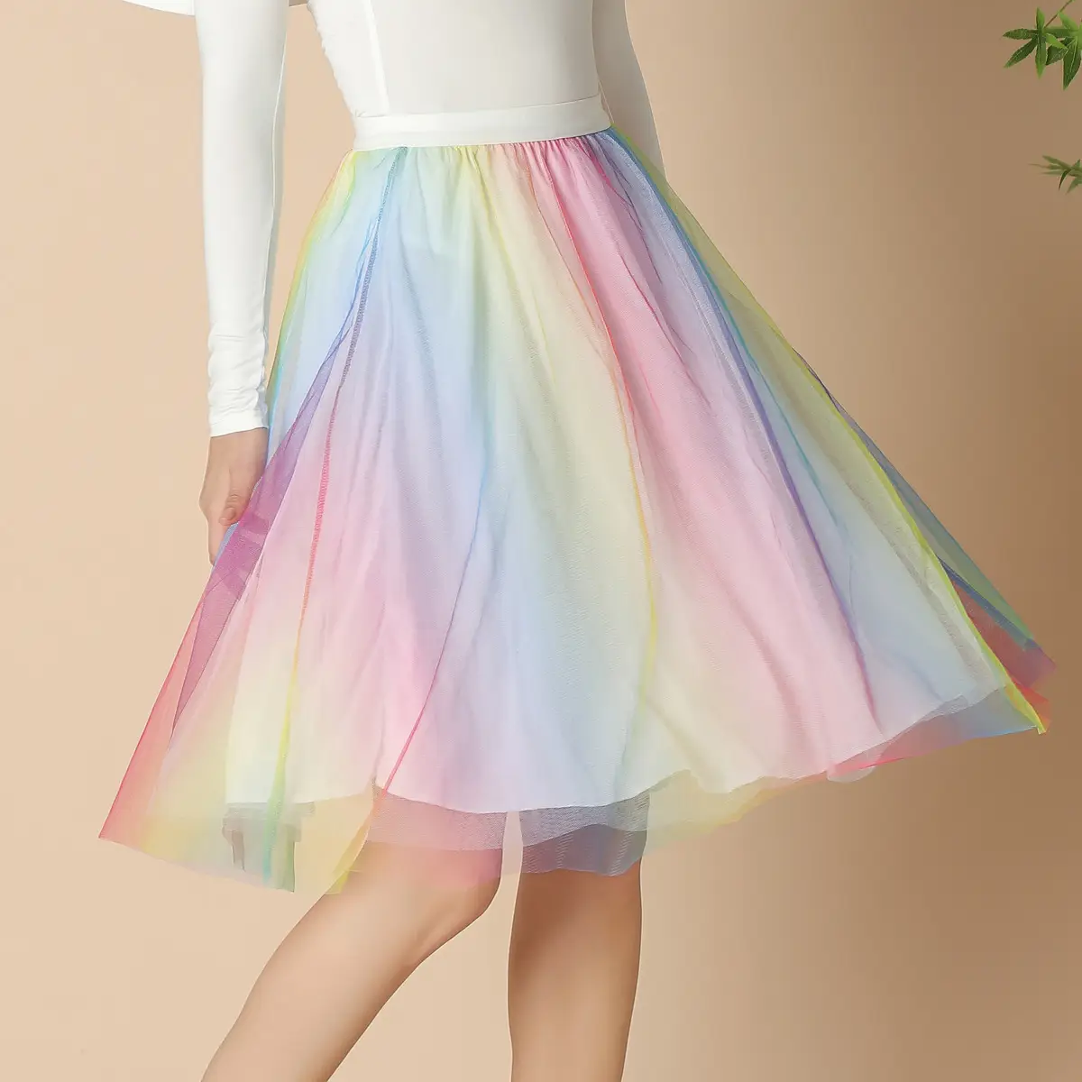 Fairy Pleated Colorful Dot Gauze Skirt Mid Length - Image 4