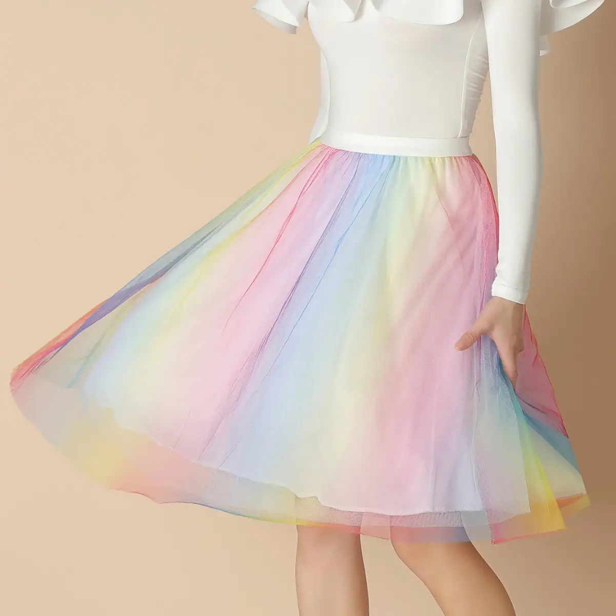 Fairy Pleated Colorful Dot Gauze Skirt Mid Length - Image 5