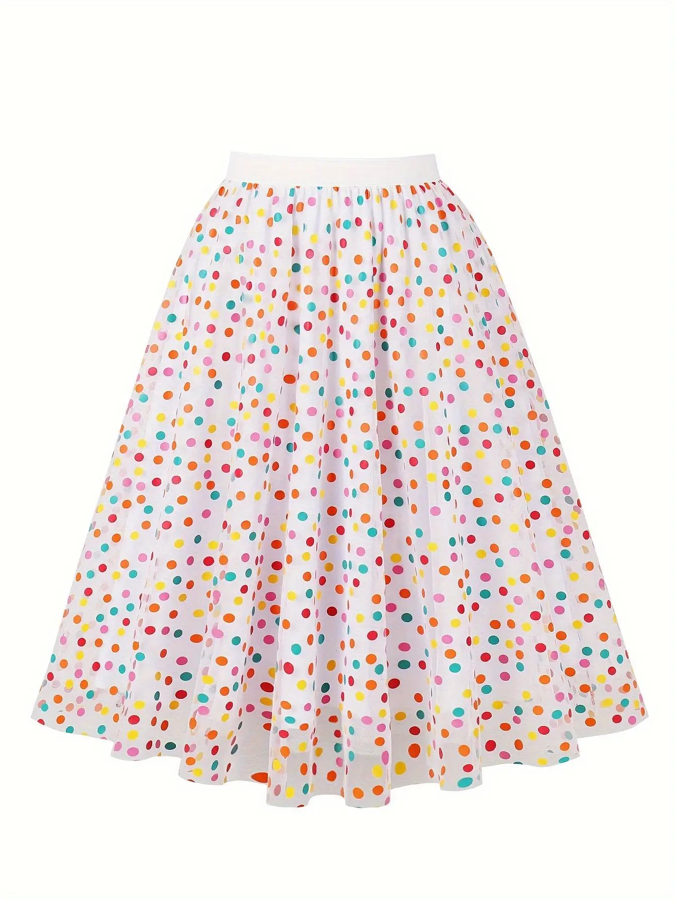 Fairy Pleated Colorful Dot Gauze Skirt Mid Length — feature 13