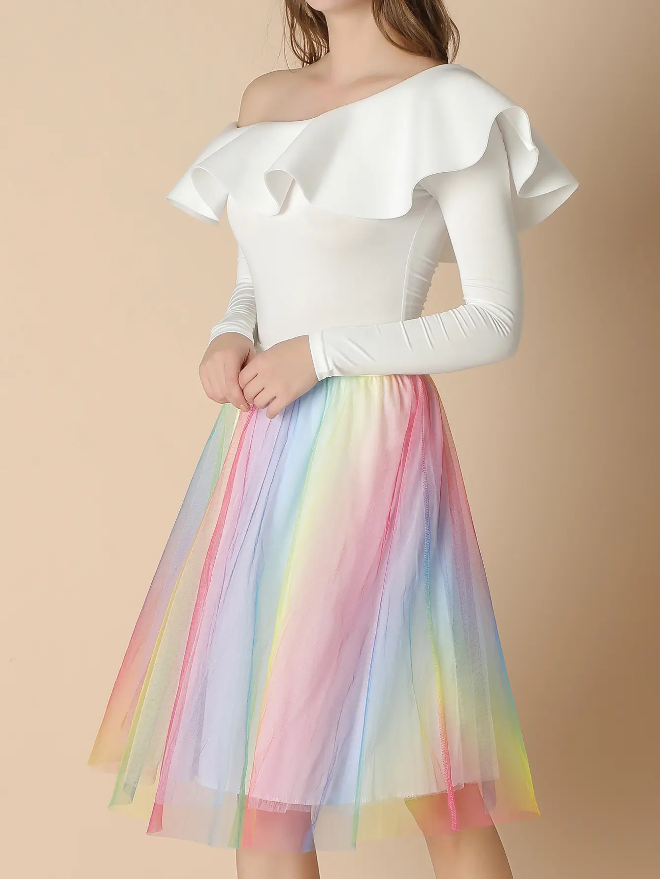 Fairy Pleated Colorful Dot Gauze Skirt Mid Length — feature 5