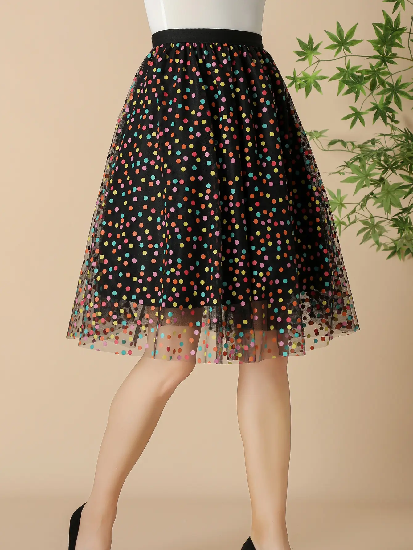 Fairy Pleated Colorful Dot Gauze Skirt Mid Length — feature 7