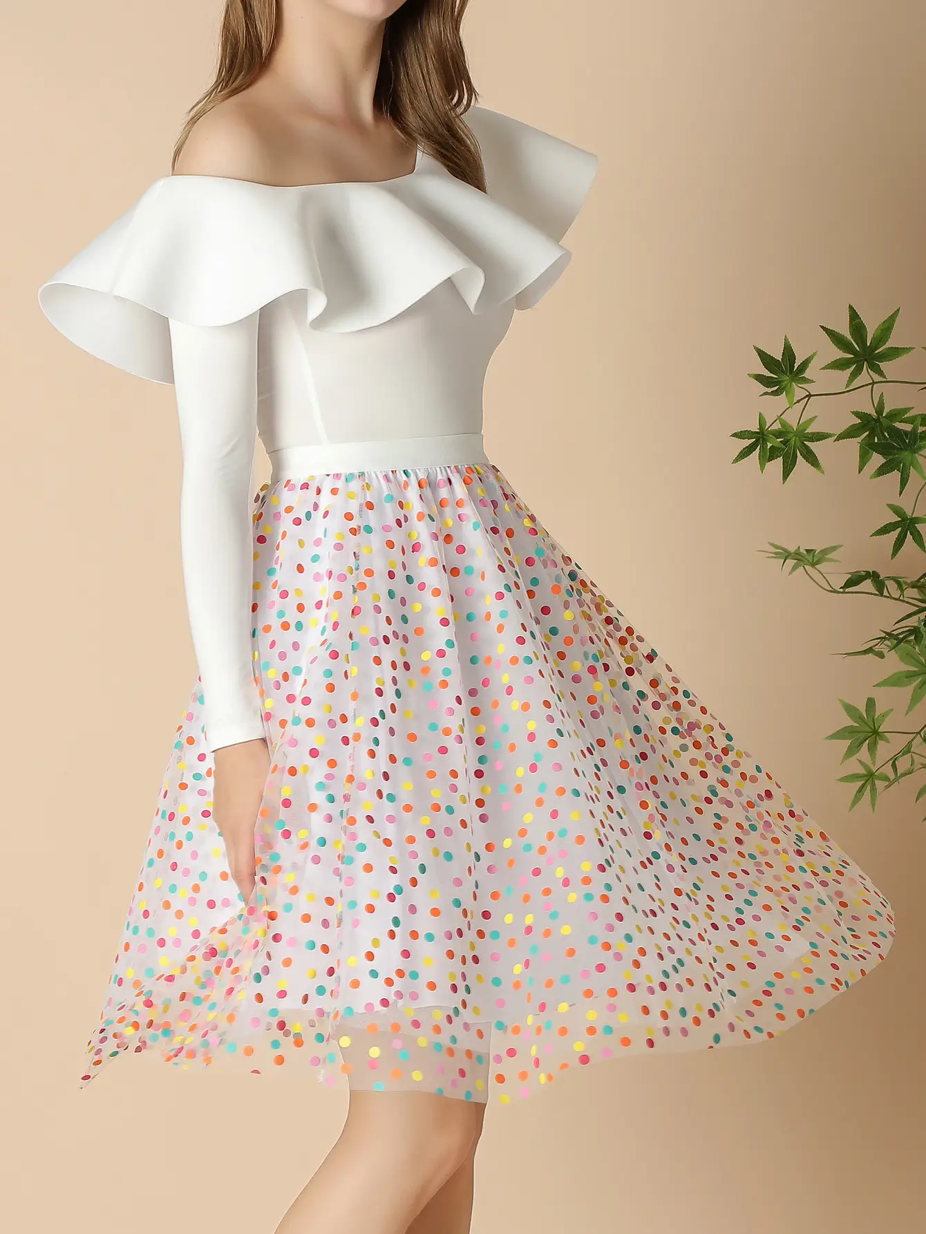 Fairy Pleated Colorful Dot Gauze Skirt Mid Length - Image 2