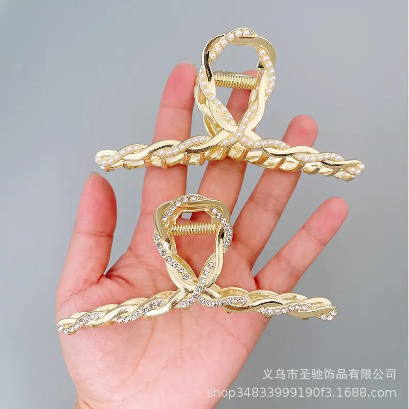 Gold Pearl Rhinestone Hairpin Women's Summer Oversized - Image 4