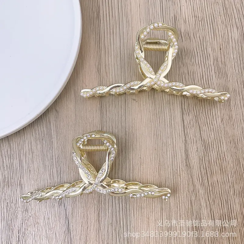 Gold Pearl Rhinestone Hairpin Women's Summer Oversized - Image 5