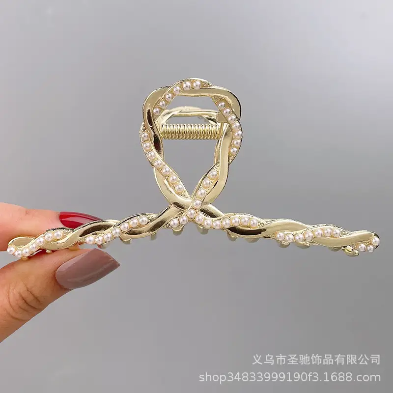 Gold Pearl Rhinestone Hairpin Women's Summer Oversized - Image 2