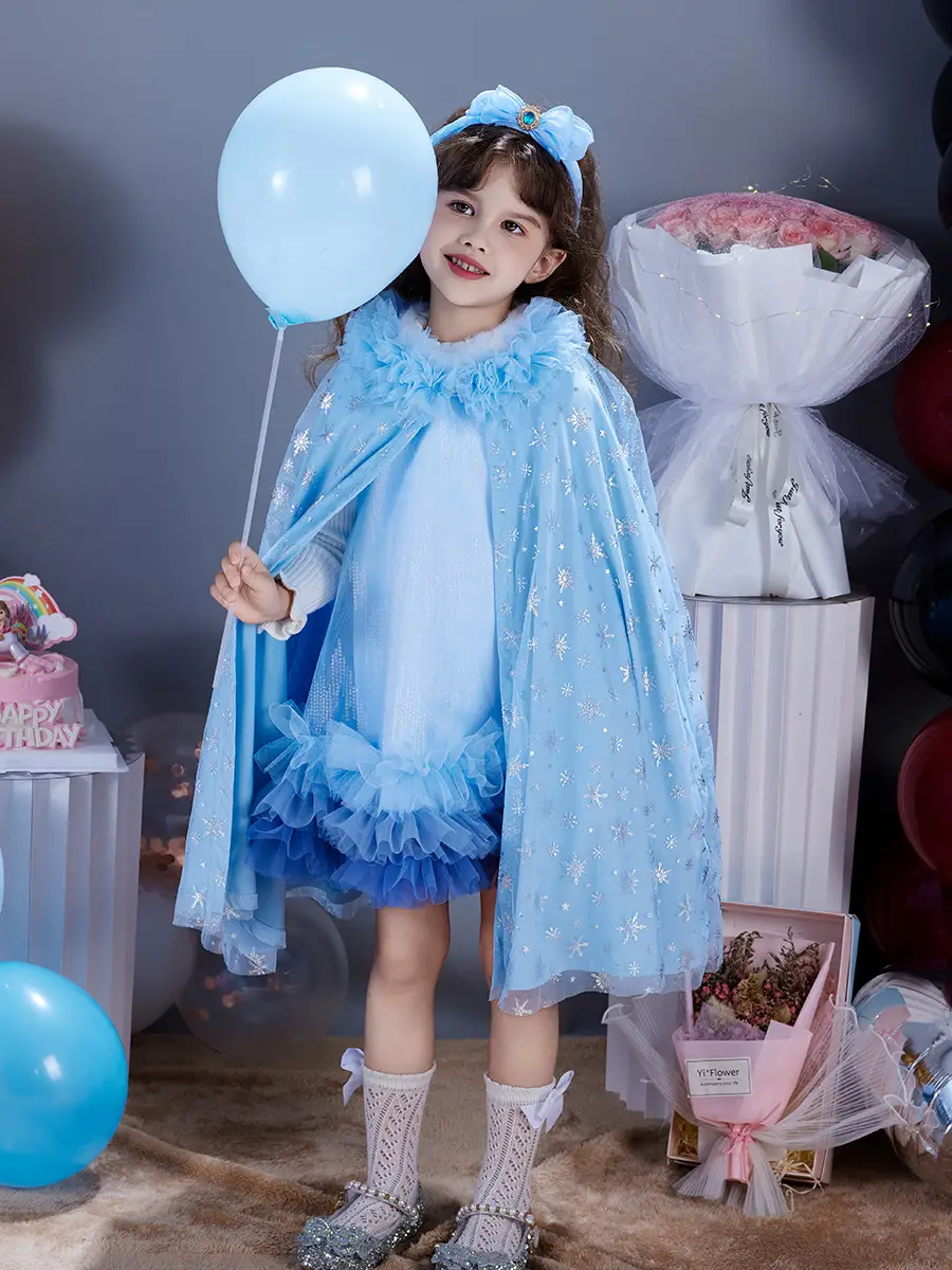 Light Blue Starry Hooded Cloak for Girls — feature 19